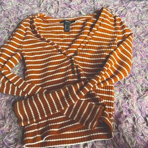 Forever 21 brown blouse with white stripes (ON SALE for 10$) come buy.!